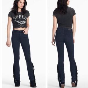Lucky Brand‎ Jeans Size 4 27 Black Bridgette Skinny Western Fringe Raw Hem Denim